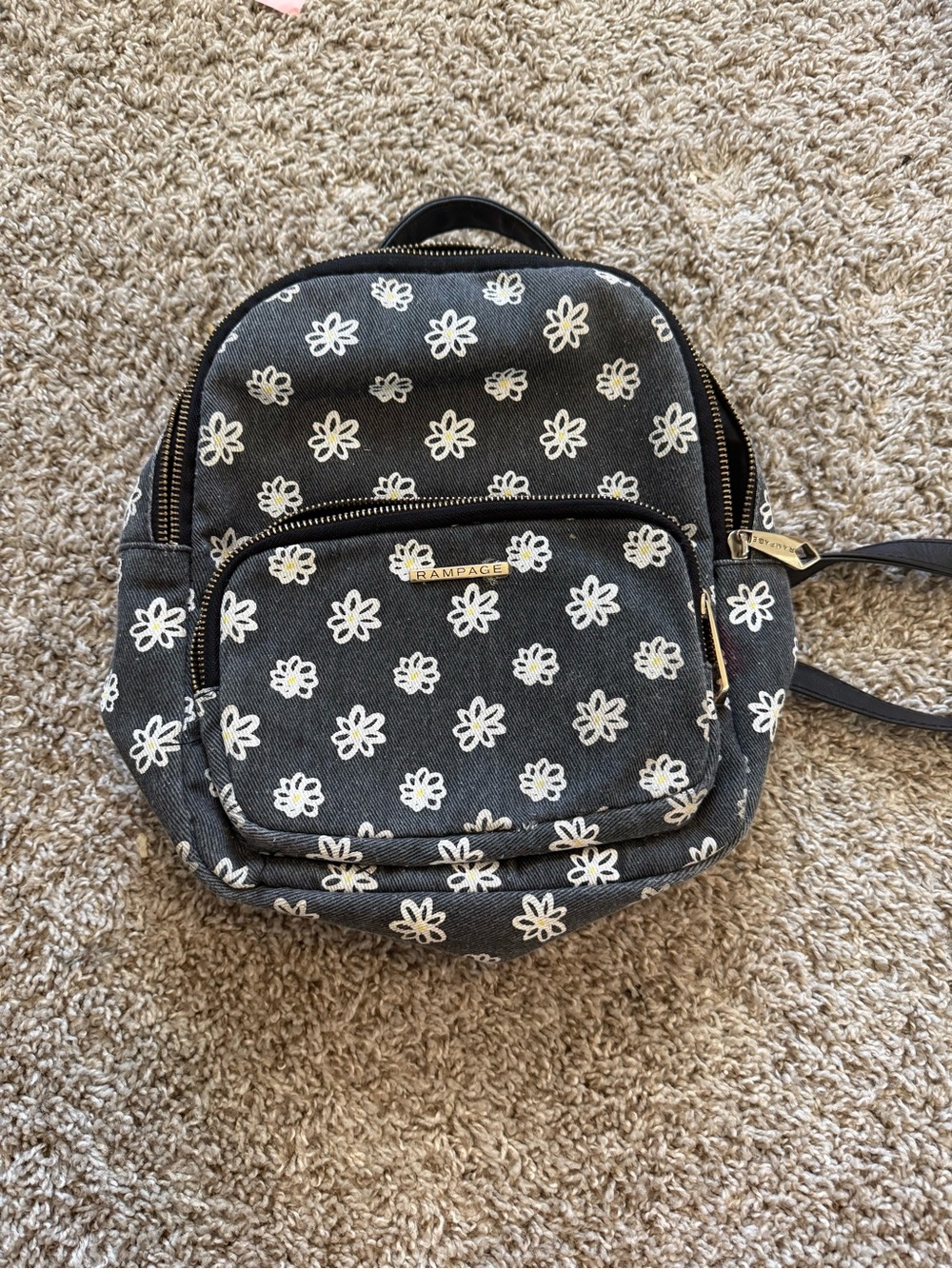 Rampage Black Mini Backpack with White Daisy Print